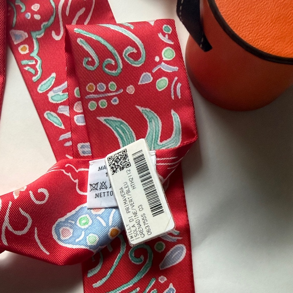 Hermes Red Silk Scarf with Blue and White Accents - Picture 7 of 8
